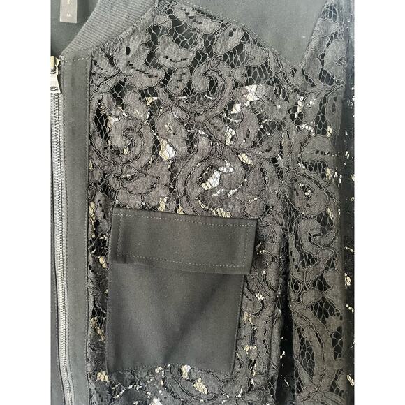 BCBGMAXAZRIA Women's Black Lace Bomber Jacket Size M Long Sleeve Zip Front - Picture 9 of 9